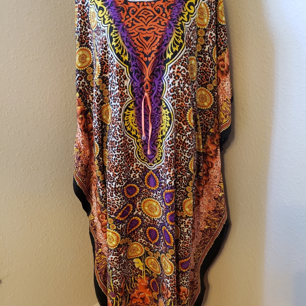 New Elegant Purple/Orange Kaftan Cover-up Dress
